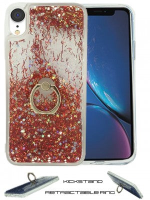 Apple IPhone Xs MAX Floating Glitter Star w/Kickstand Ring Phone Case